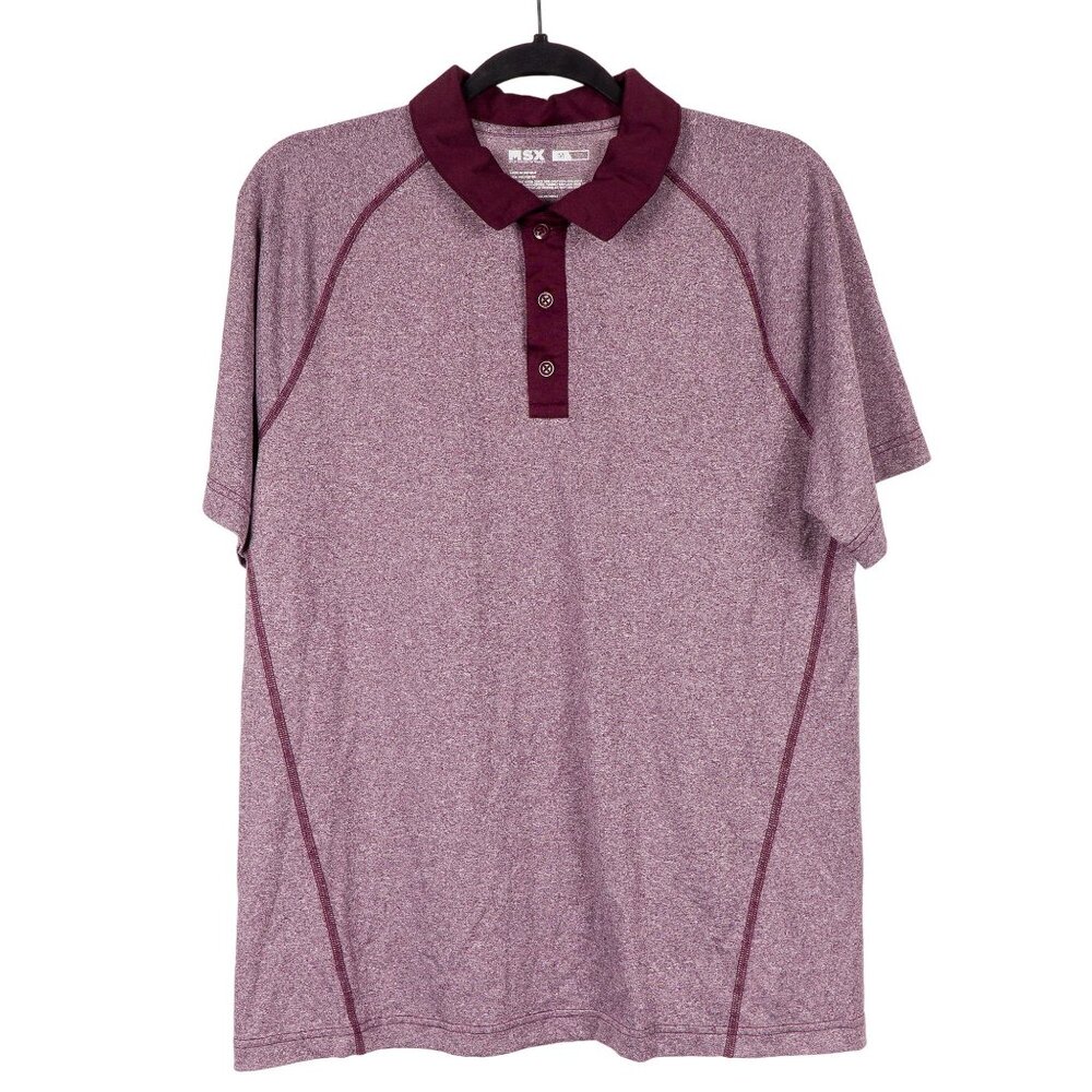 MSX Polo Shirt M Mens Heathered Burgundy Career Casual Short Sleeve ColorBlock
